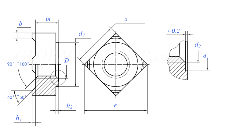 weld square nuts drawing