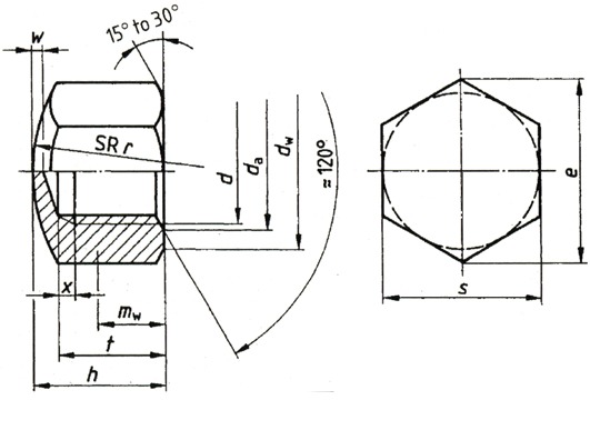 hex cap nuts drawing